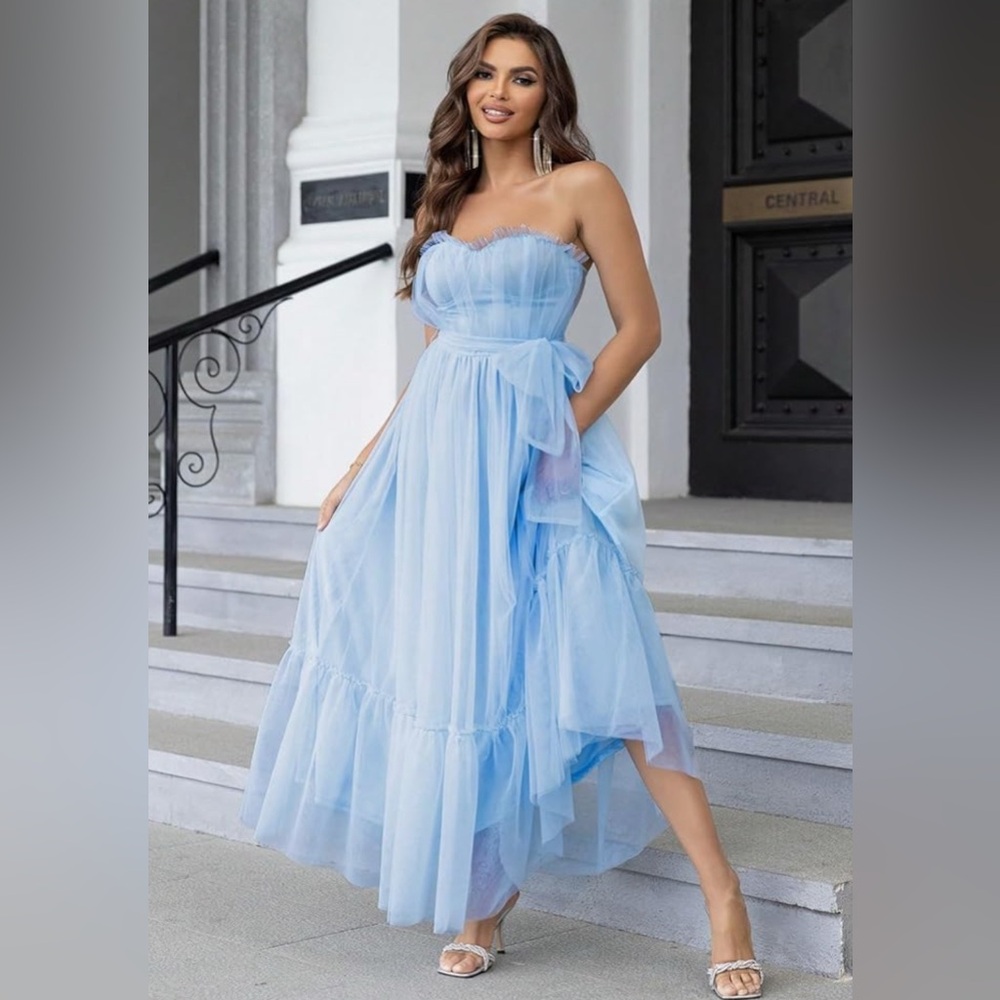 Strapless Light Blue Women's Dress